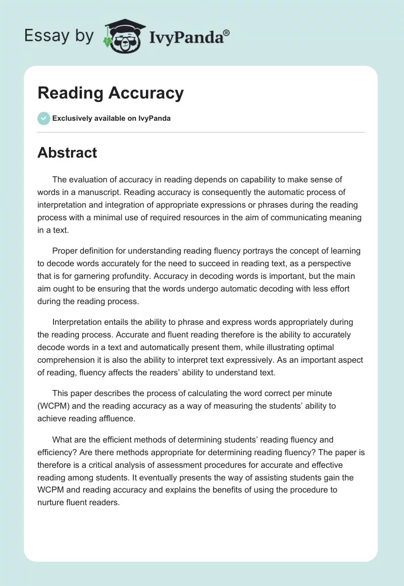 Reading Accuracy. Page 1