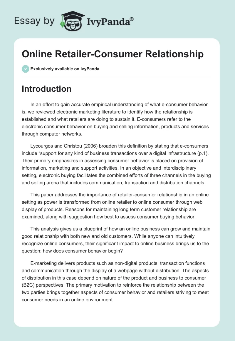Online Retailer-Consumer Relationship. Page 1