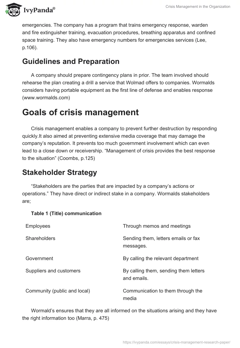 Crisis Management in the Organization. Page 2