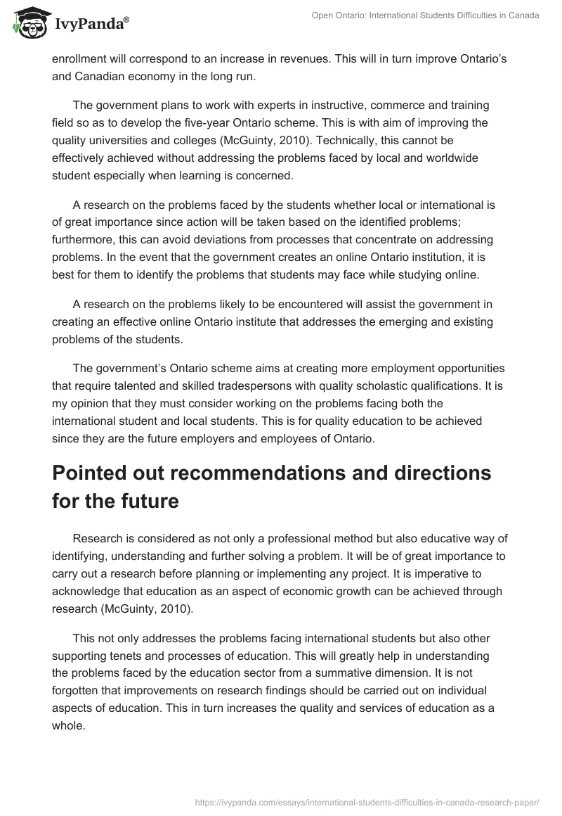 Open Ontario: International Students Difficulties in Canada. Page 2