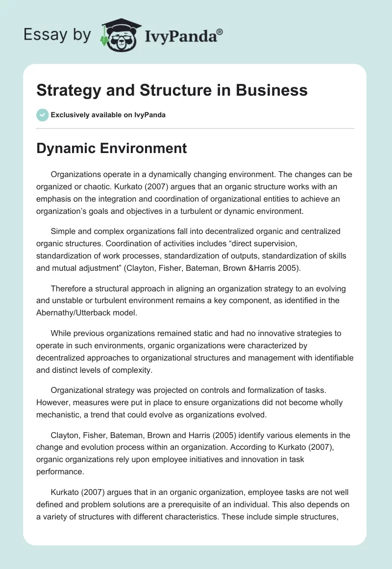 Strategy and Structure in Business. Page 1