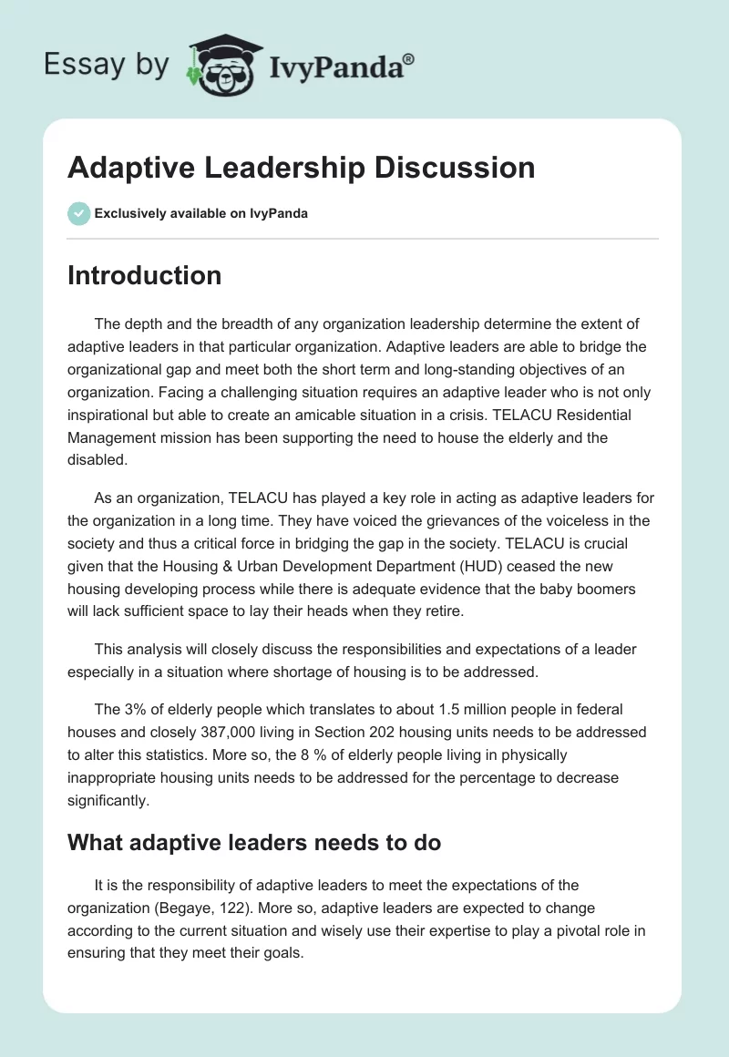 Adaptive Leadership Discussion. Page 1