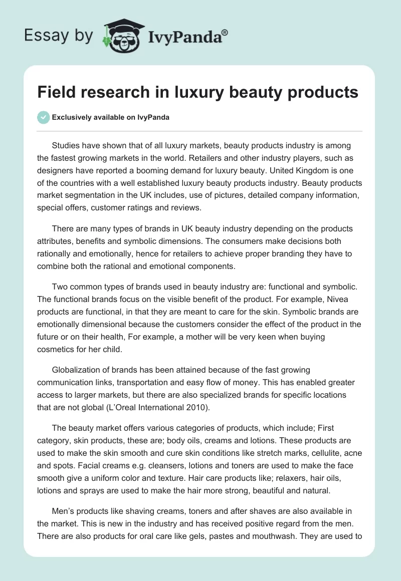 Field Research in Luxury Beauty Products. Page 1