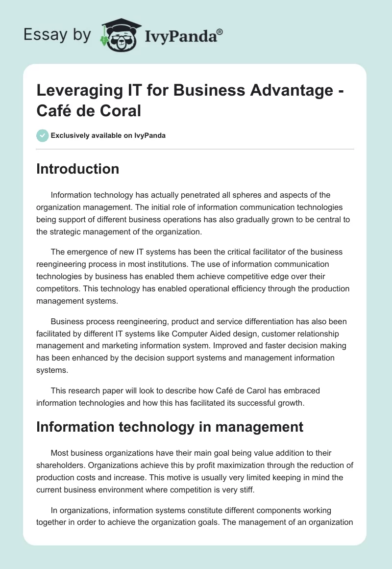 Leveraging IT for Business Advantage - Café de Coral. Page 1