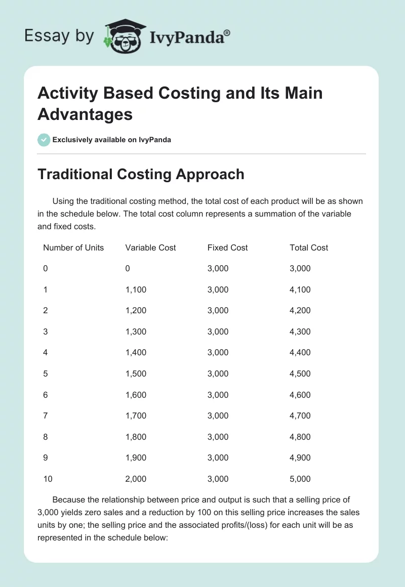 Activity Based Costing and Its Main Advantages. Page 1
