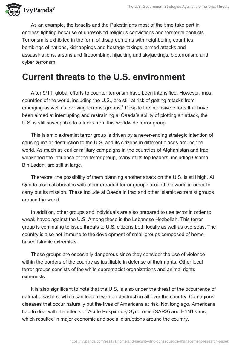 The U.S. Government Strategies Against the Terrorist Threats. Page 2