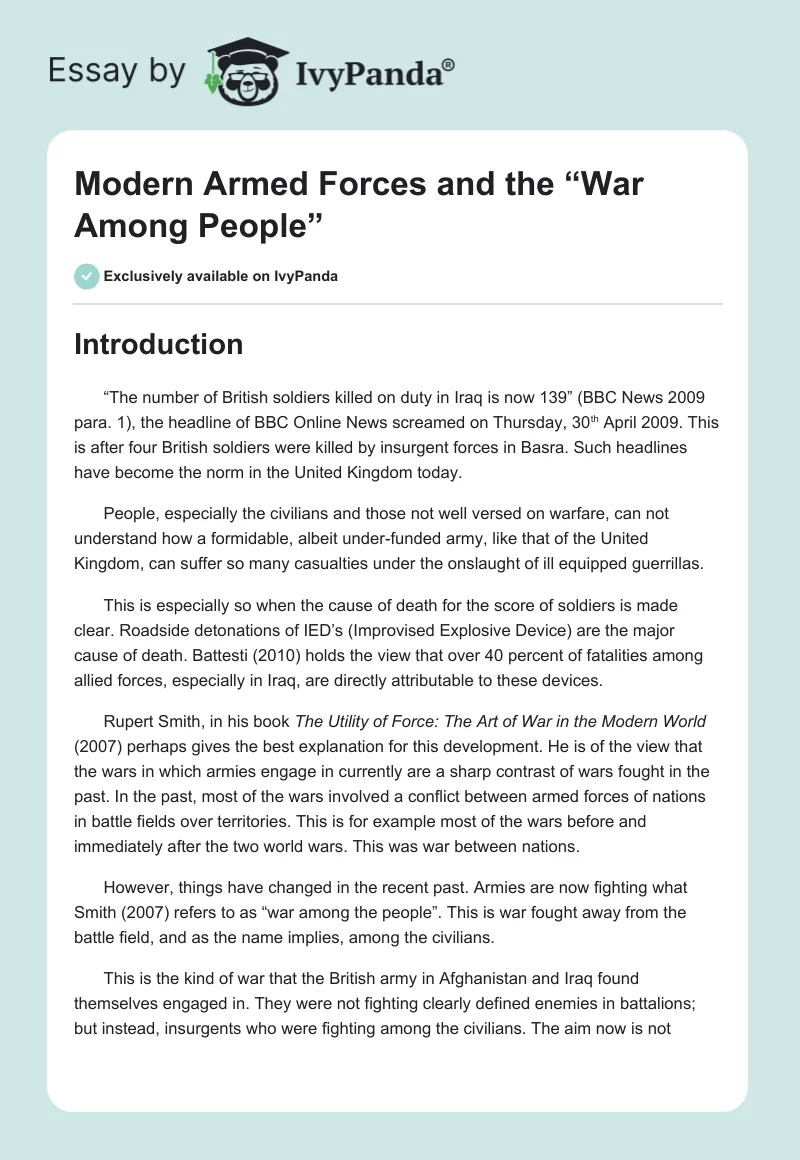 Modern Armed Forces and the “War Among People”. Page 1