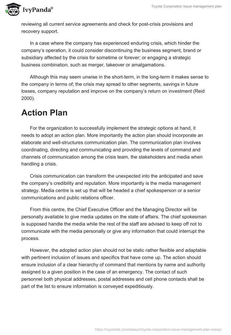 Toyota Corporation Issue Management Plan. Page 5