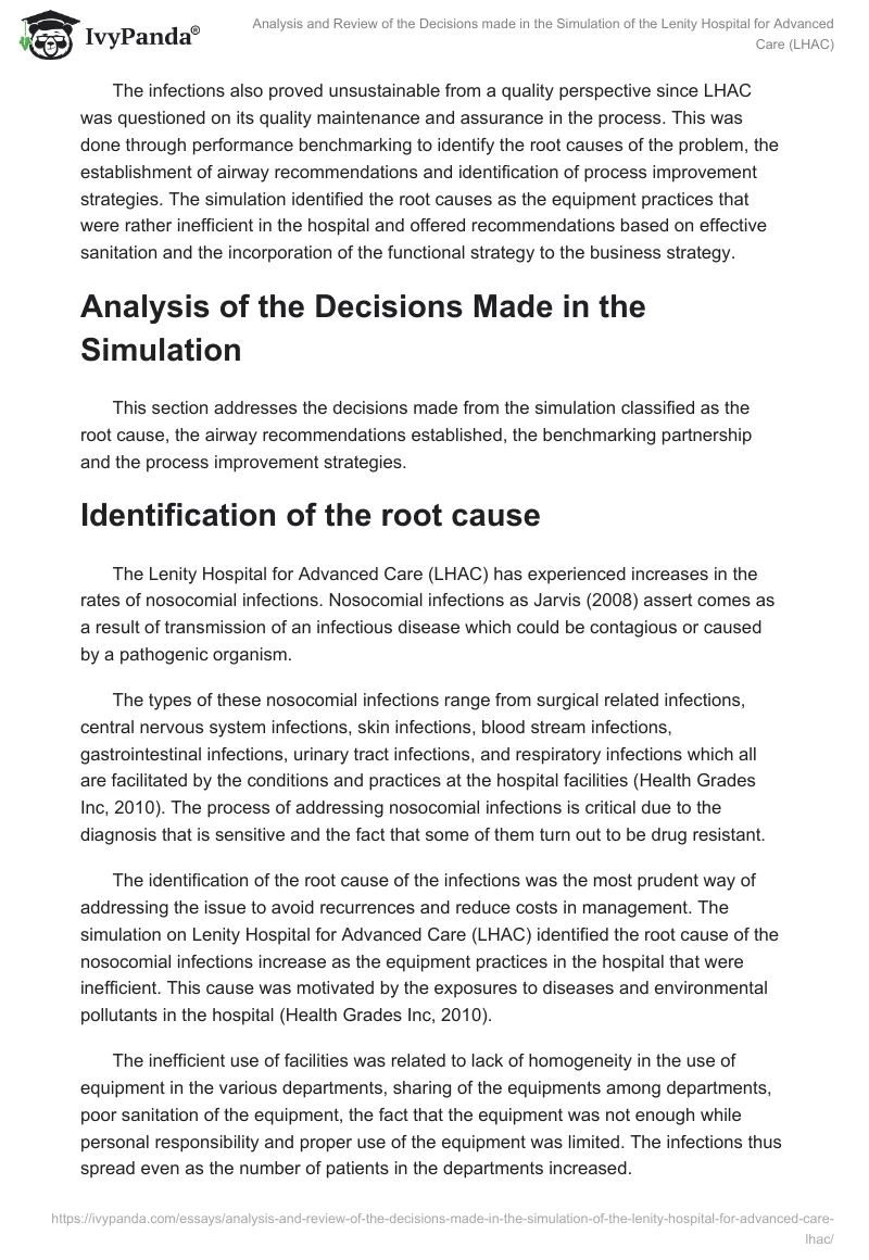 Analysis and Review of the Decisions made in the Simulation of the Lenity Hospital for Advanced Care (LHAC). Page 2