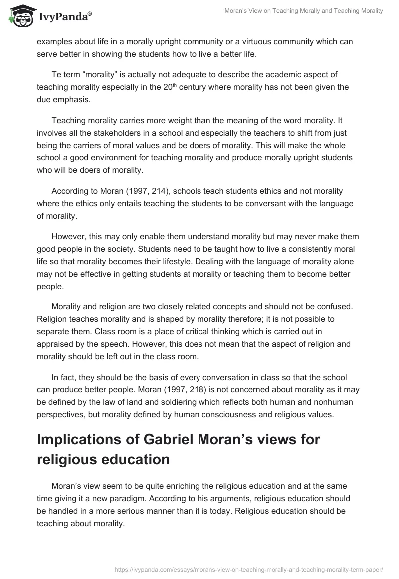 Moran’s View on Teaching Morally and Teaching Morality. Page 4