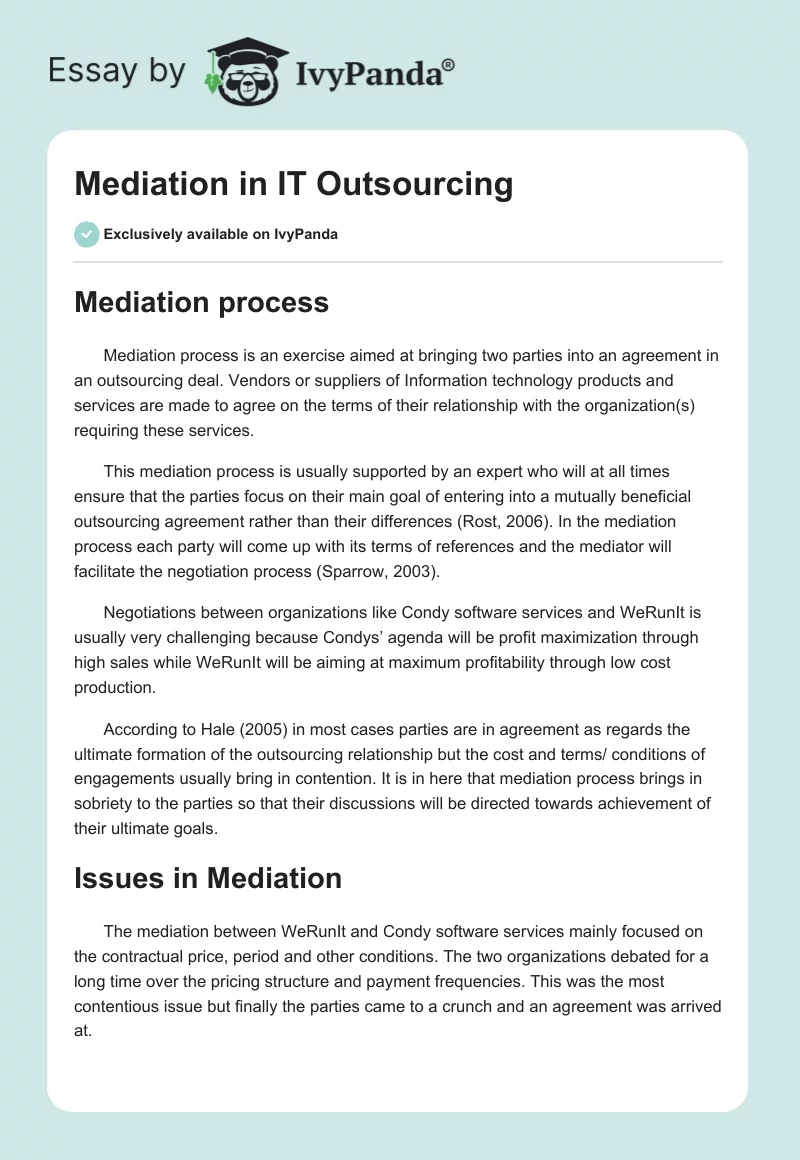 Mediation in IT Outsourcing. Page 1