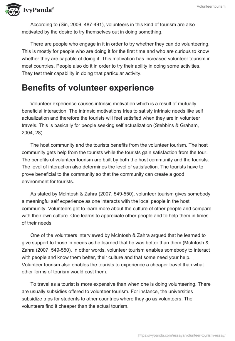 Volunteer Tourism. Page 2