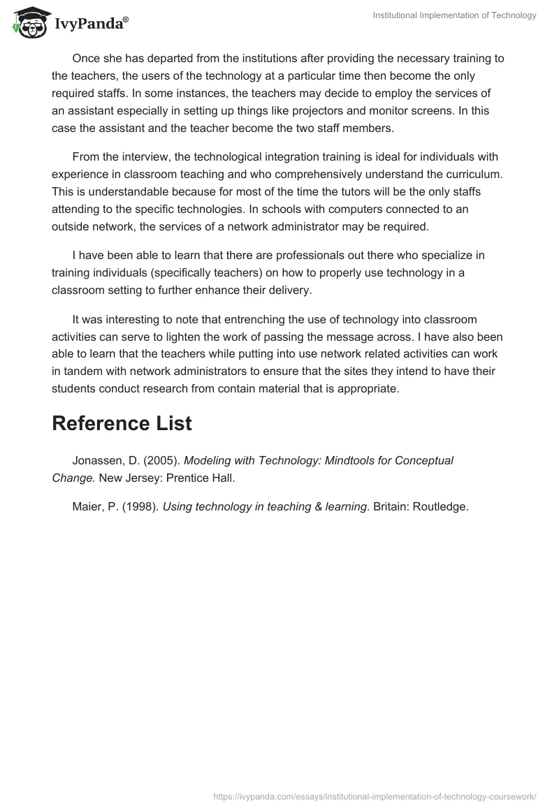Institutional Implementation of Technology. Page 2