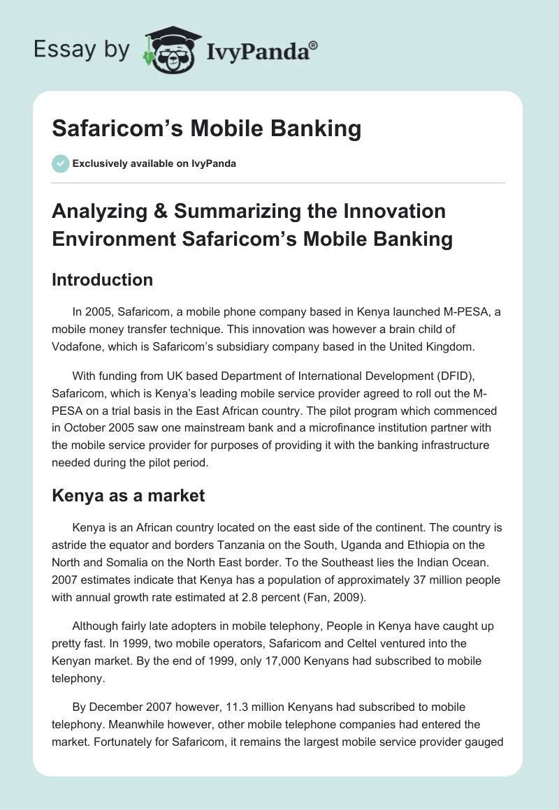Safaricom’s Mobile Banking. Page 1