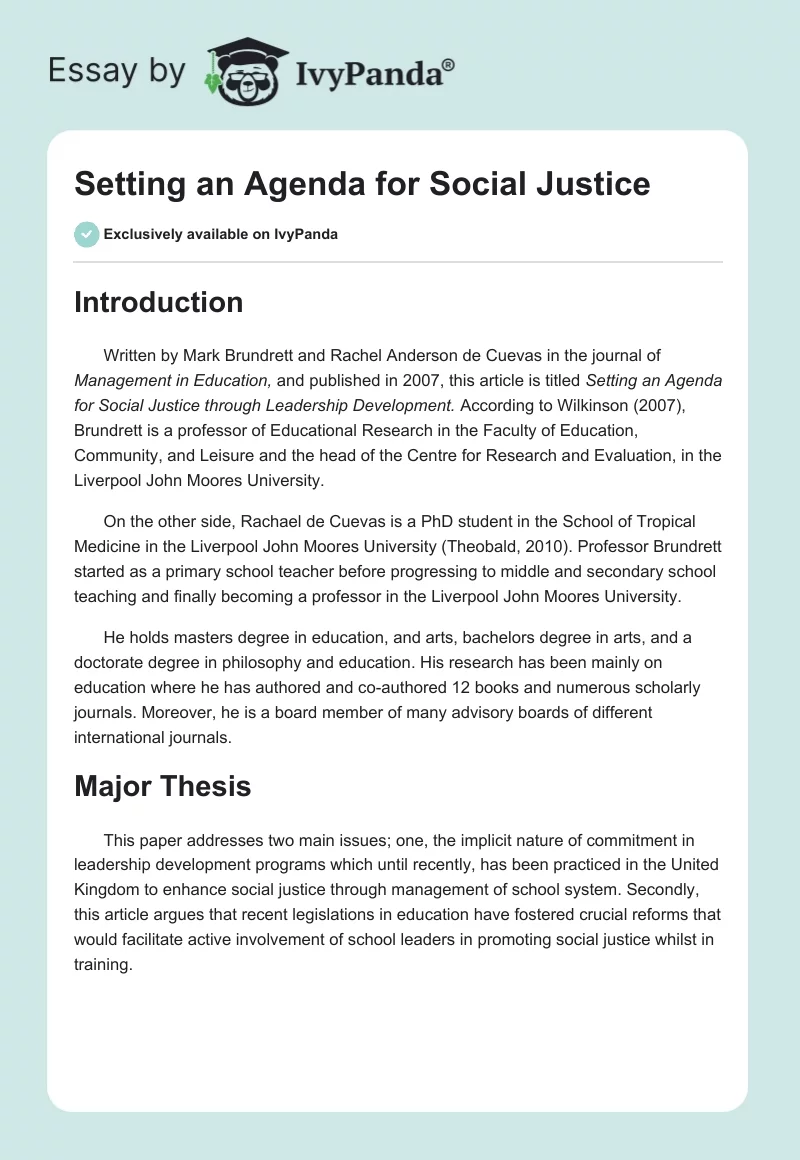 Setting an Agenda for Social Justice. Page 1