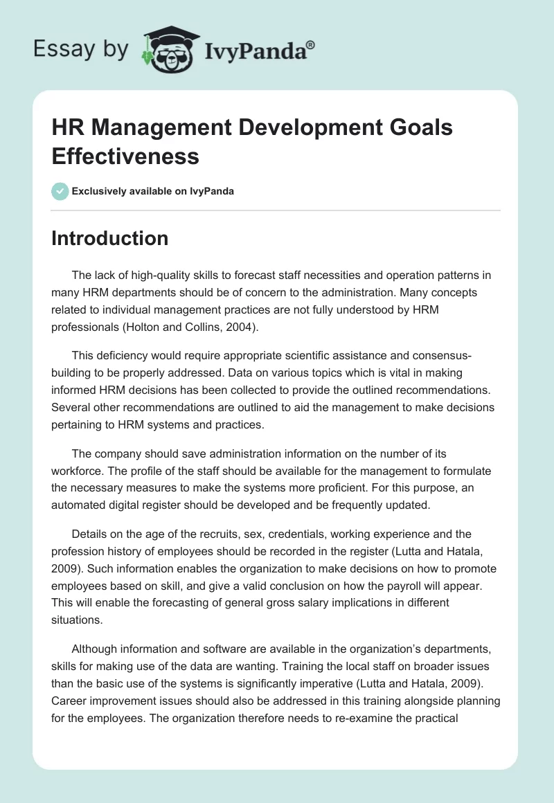 HR Management Development Goals Effectiveness. Page 1