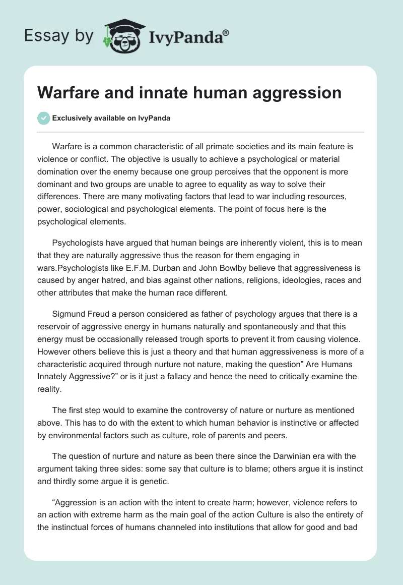 Warfare and innate human aggression. Page 1