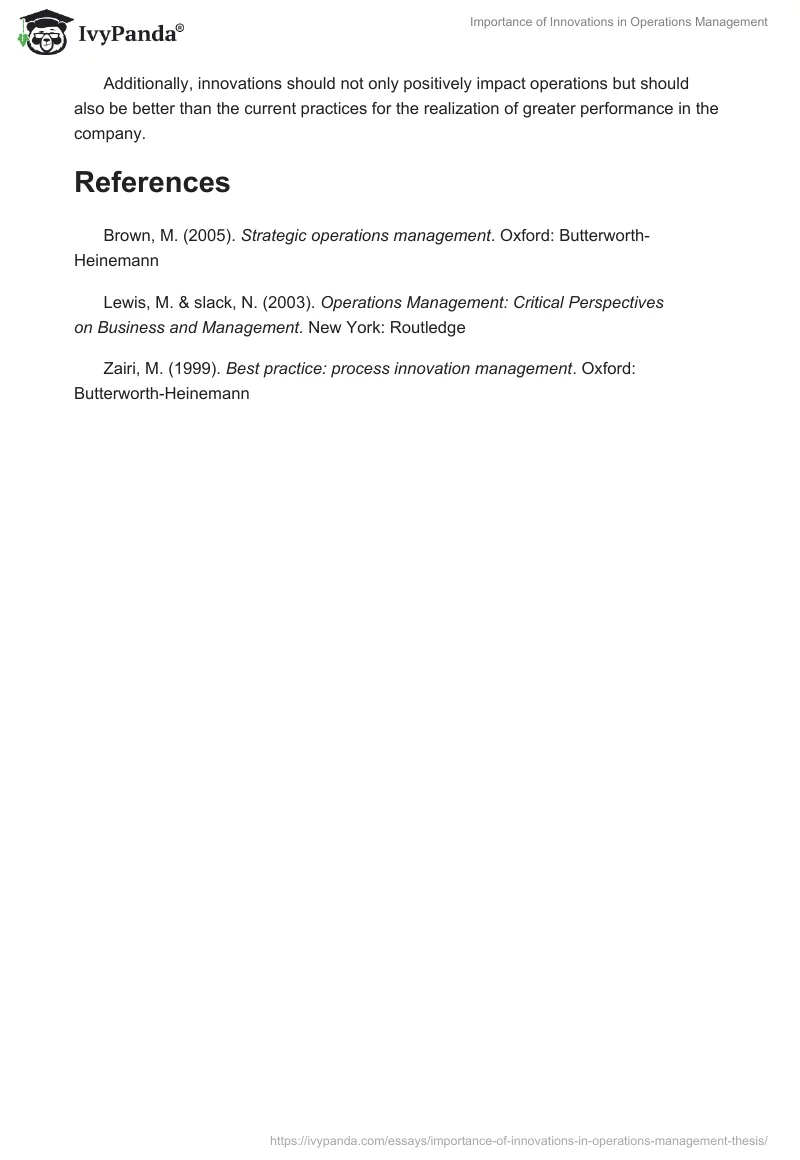 Importance of Innovations in Operations Management. Page 3