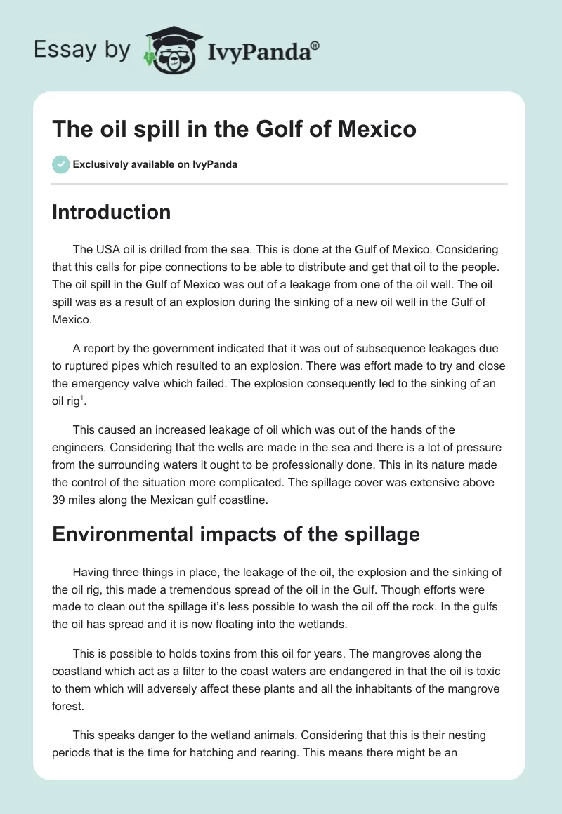 The oil spill in the Golf of Mexico. Page 1