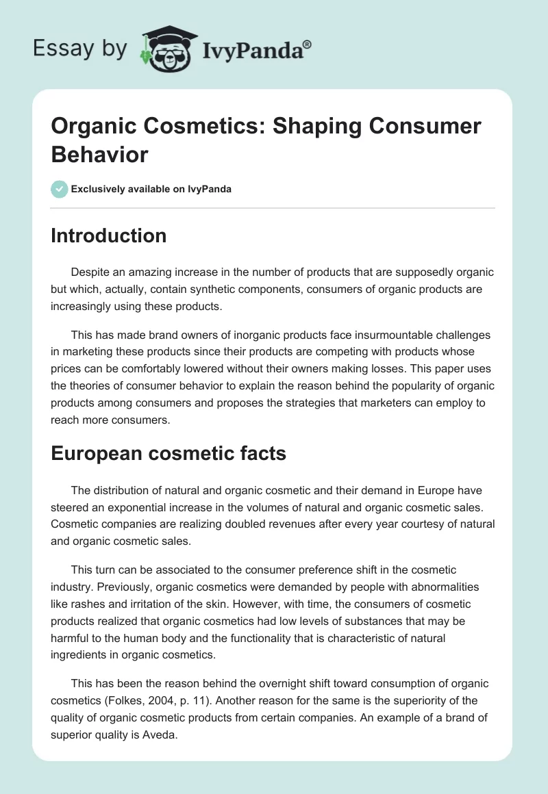 Organic Cosmetics: Shaping Consumer Behavior. Page 1