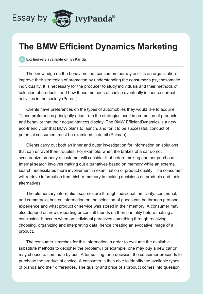 The BMW Efficient Dynamics Marketing. Page 1