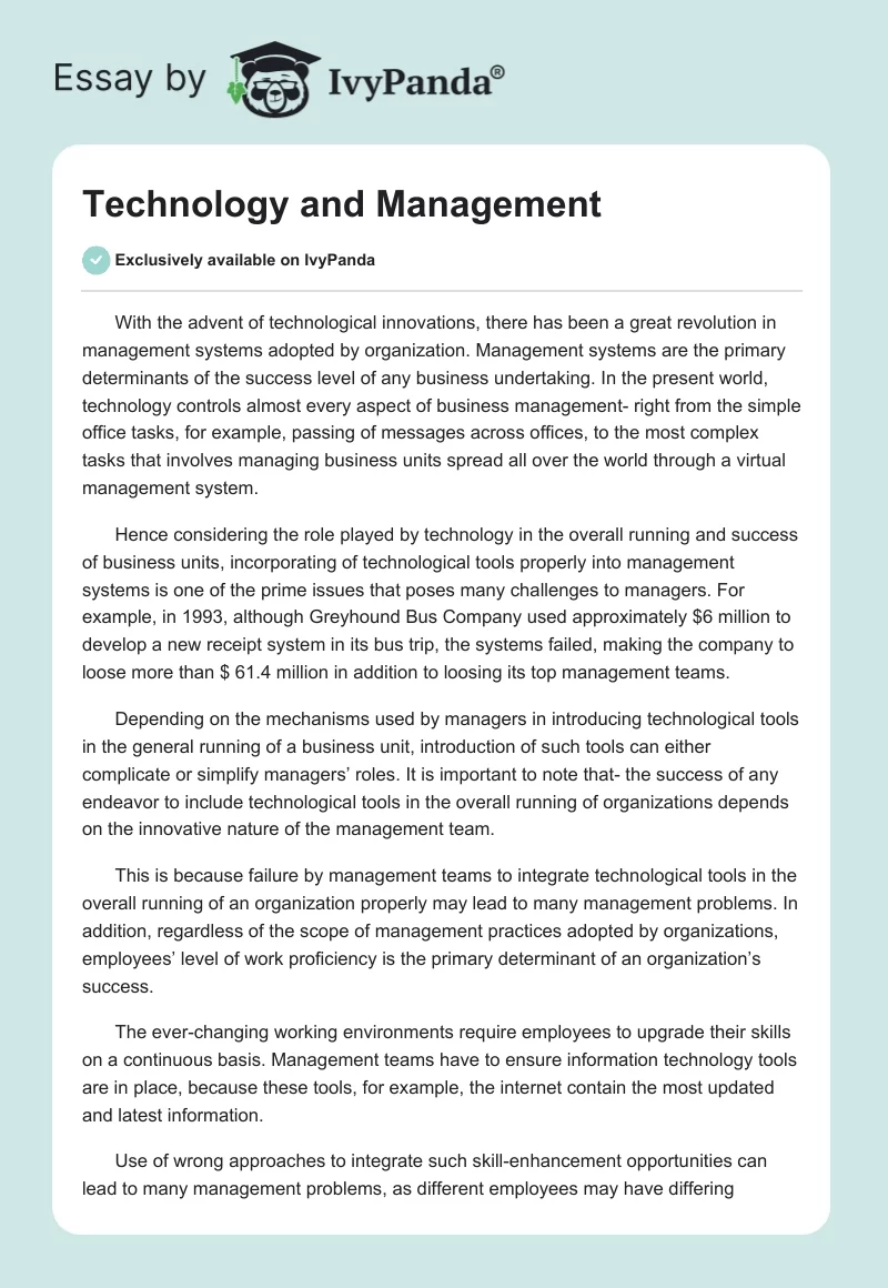 Technology and Management. Page 1