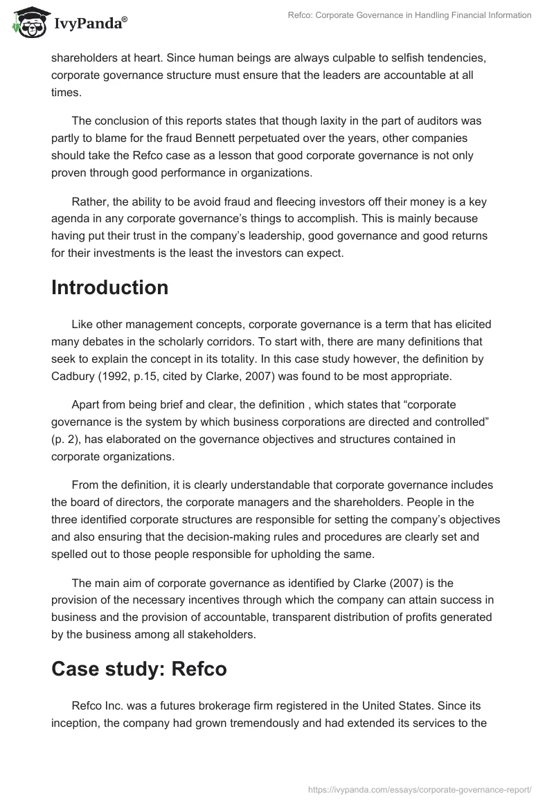 Refco: Corporate Governance in Handling Financial Information. Page 3