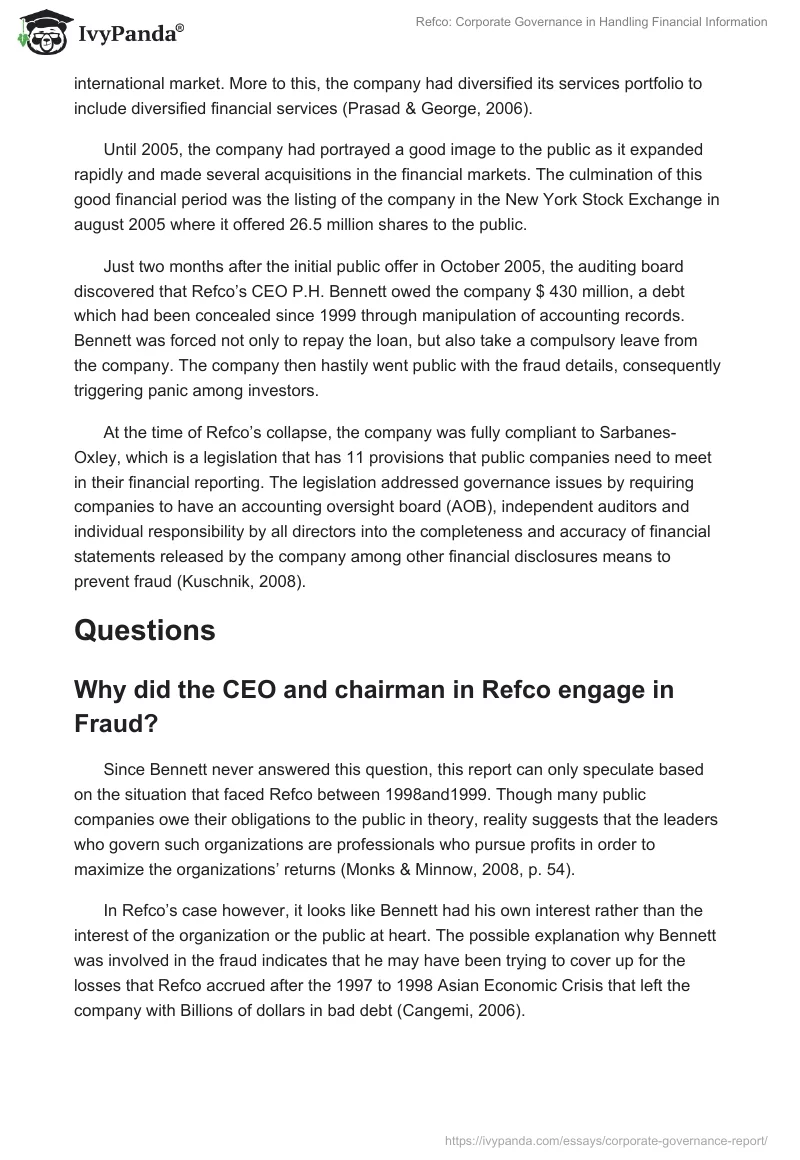 Refco: Corporate Governance in Handling Financial Information. Page 4