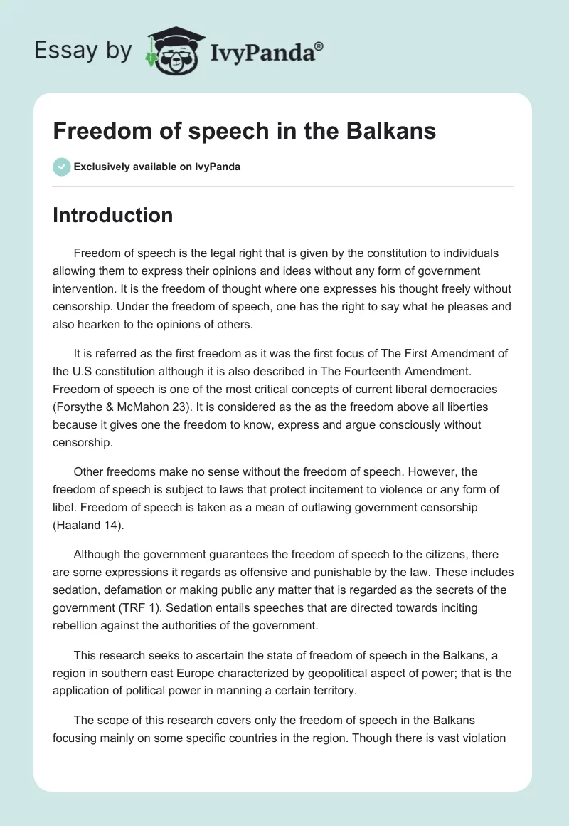 Freedom of speech in the Balkans. Page 1
