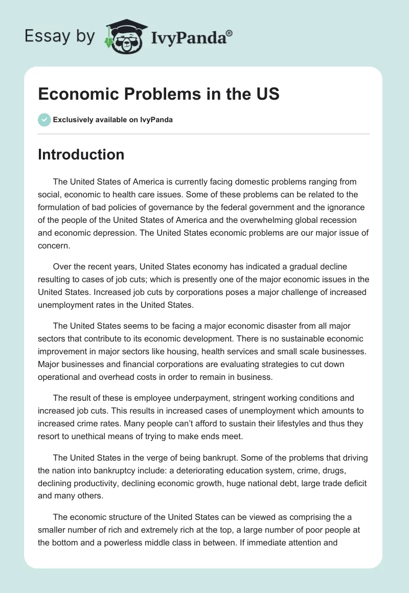 Economic Problems in the US. Page 1