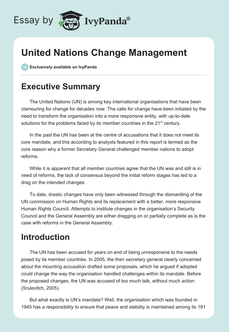 United Nations Change Management. Page 1