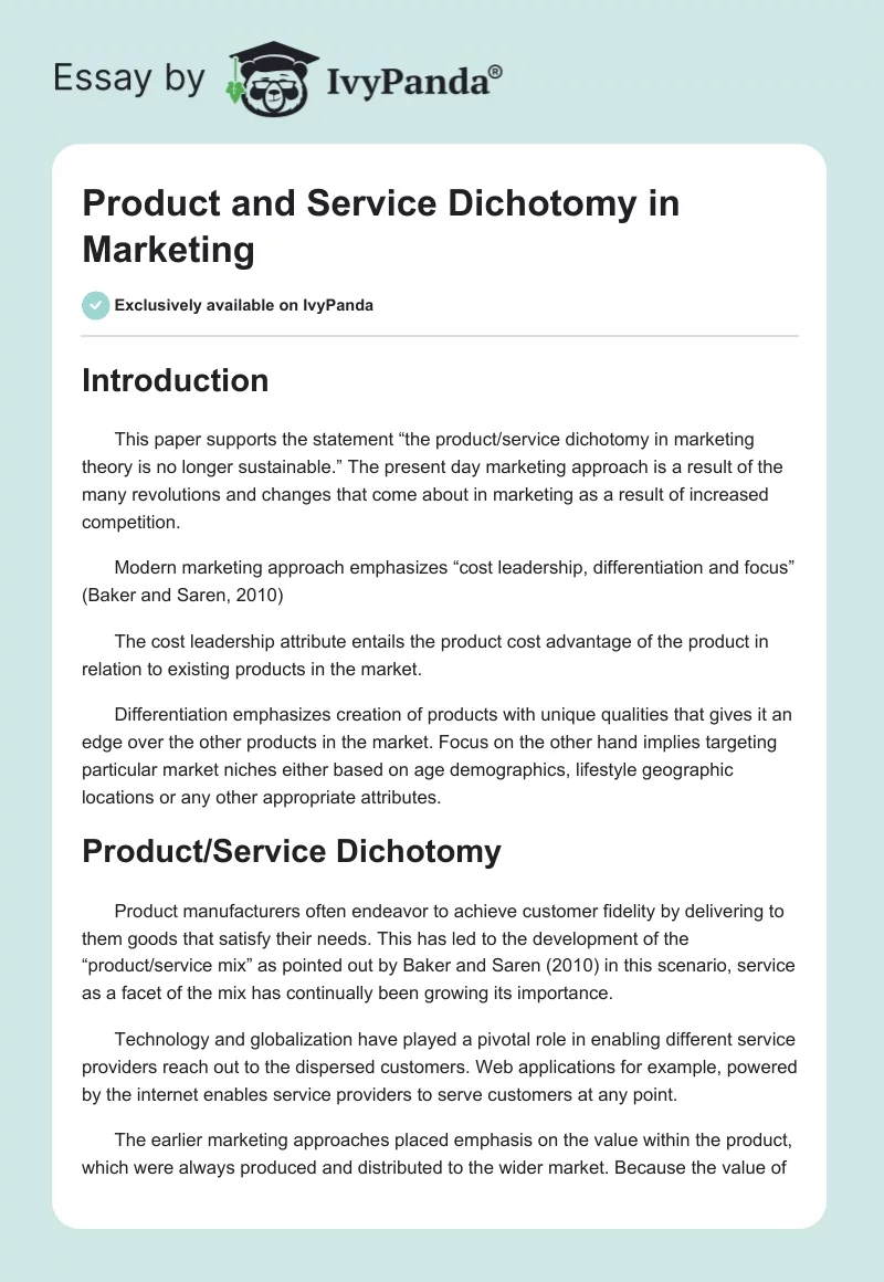 Product and Service Dichotomy in Marketing. Page 1