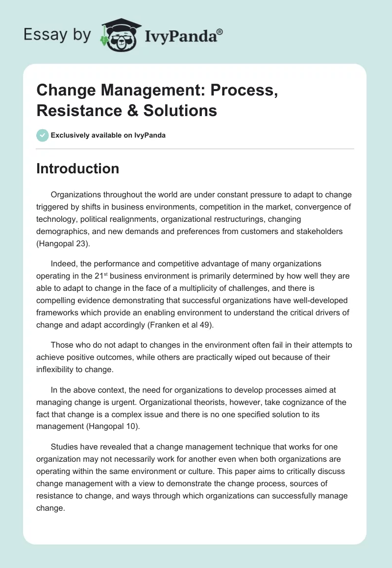 Change Management: Process, Resistance & Solutions. Page 1