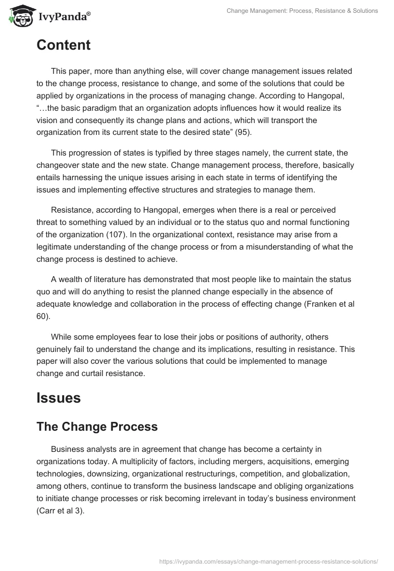 Change Management: Process, Resistance & Solutions. Page 2