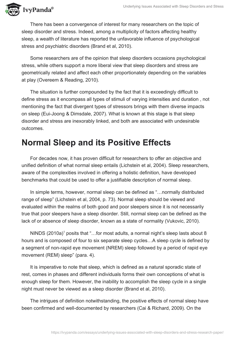 Underlying Issues Associated with Sleep Disorders and Stress. Page 2