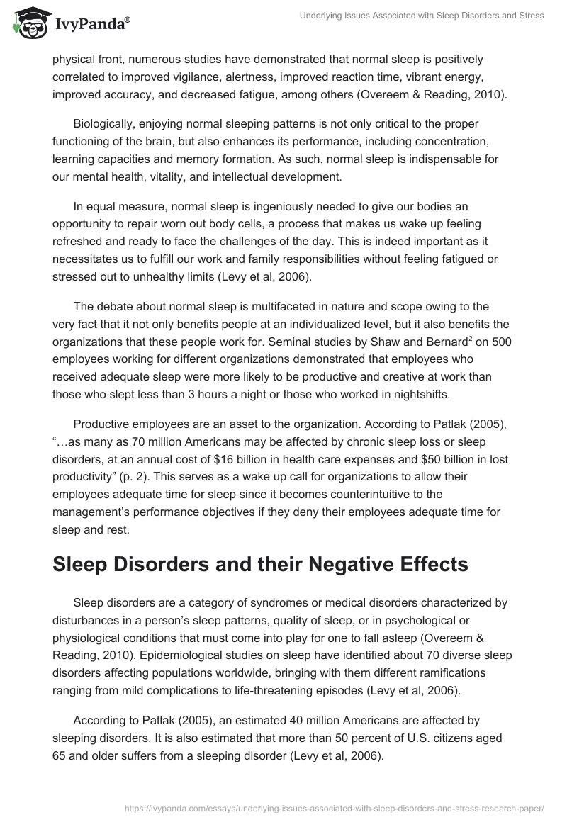 Underlying Issues Associated with Sleep Disorders and Stress. Page 3