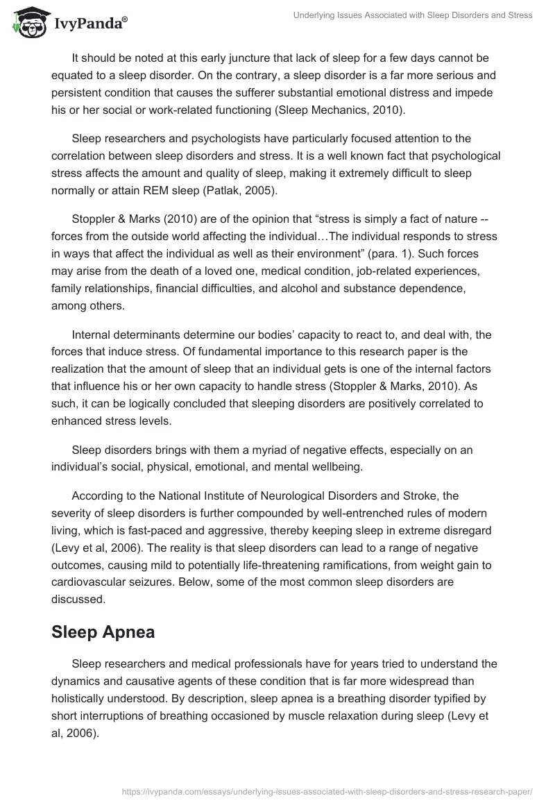 Underlying Issues Associated with Sleep Disorders and Stress. Page 4