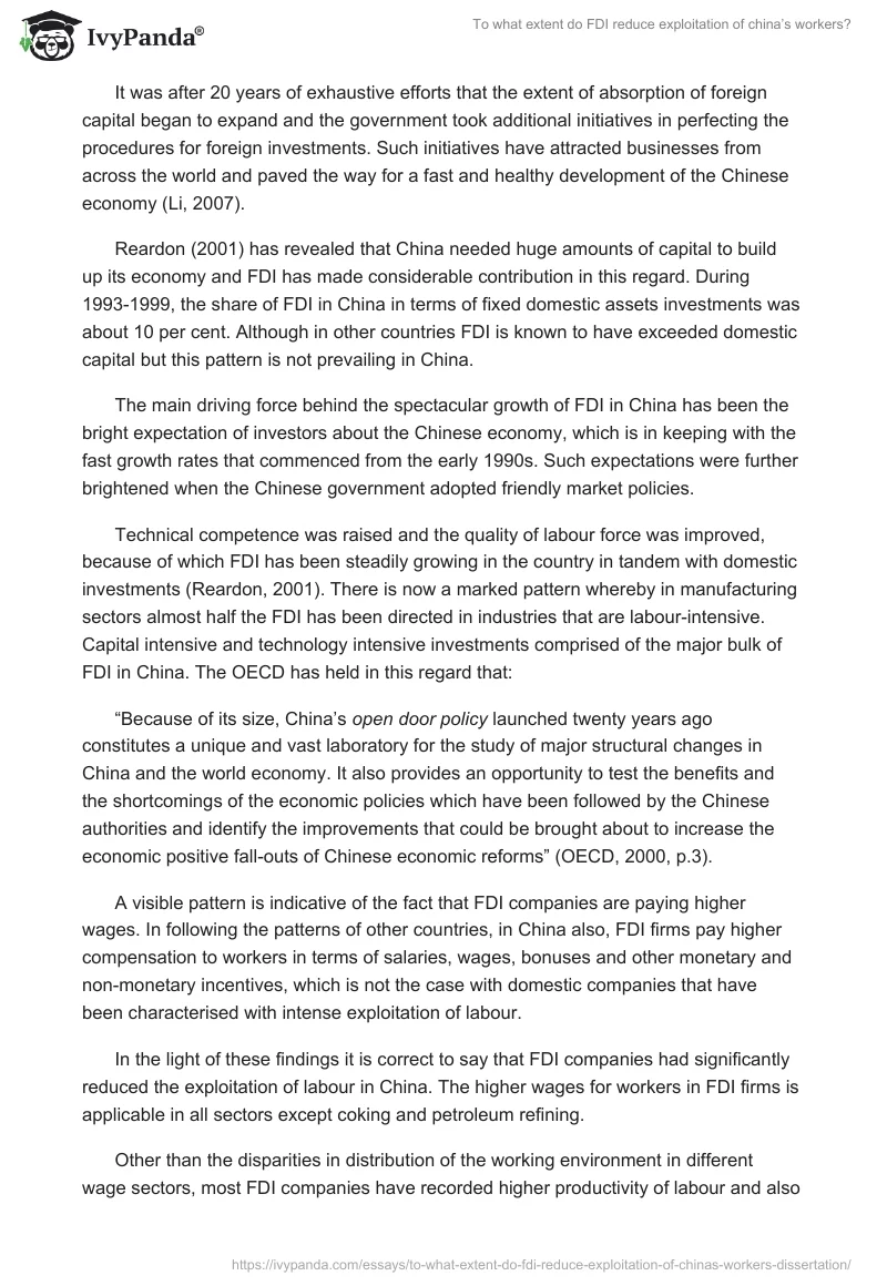 To What Extent Do FDI Reduce the Exploitation of China’s Workers?. Page 3