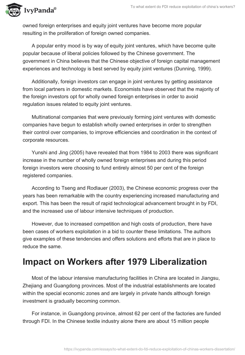 To What Extent Do FDI Reduce the Exploitation of China’s Workers?. Page 5