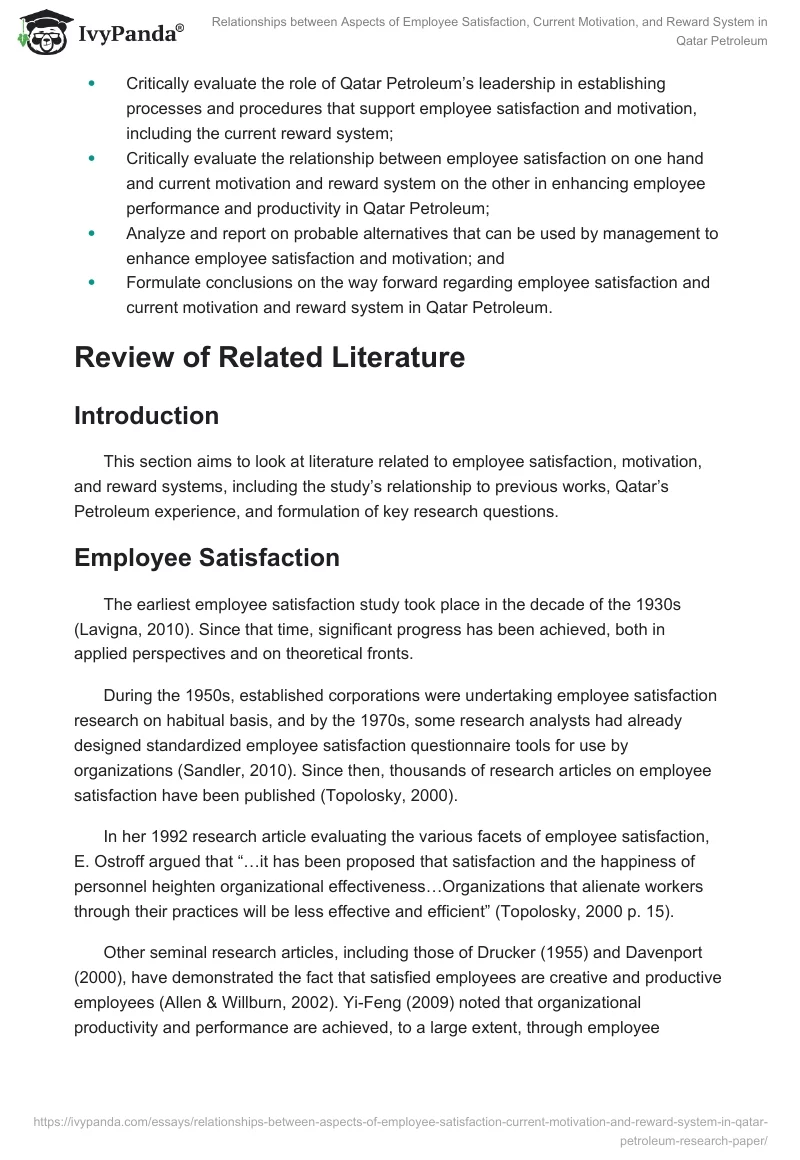 Relationships Between Aspects of Employee Satisfaction, Current Motivation, and Reward System in Qatar Petroleum. Page 4