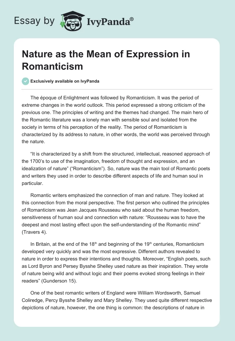 Nature as the Mean of Expression in Romanticism. Page 1
