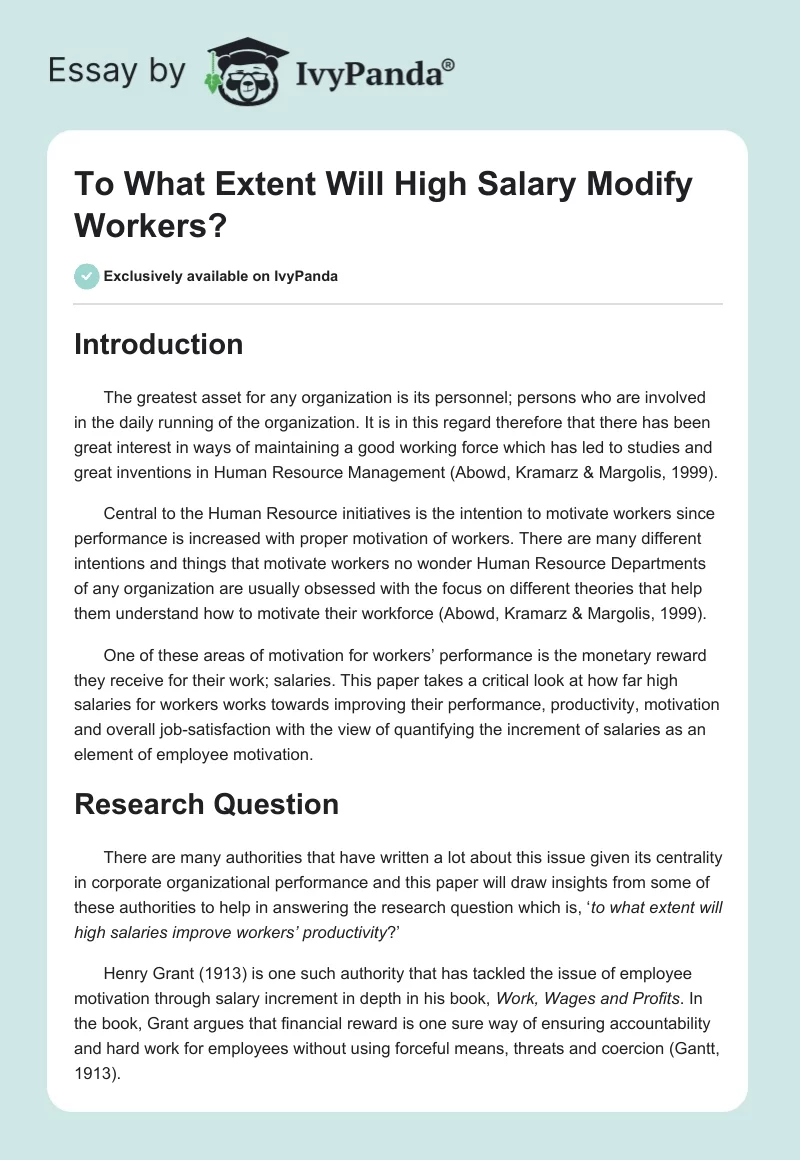 To What Extent Will High Salary Modify Workers?. Page 1