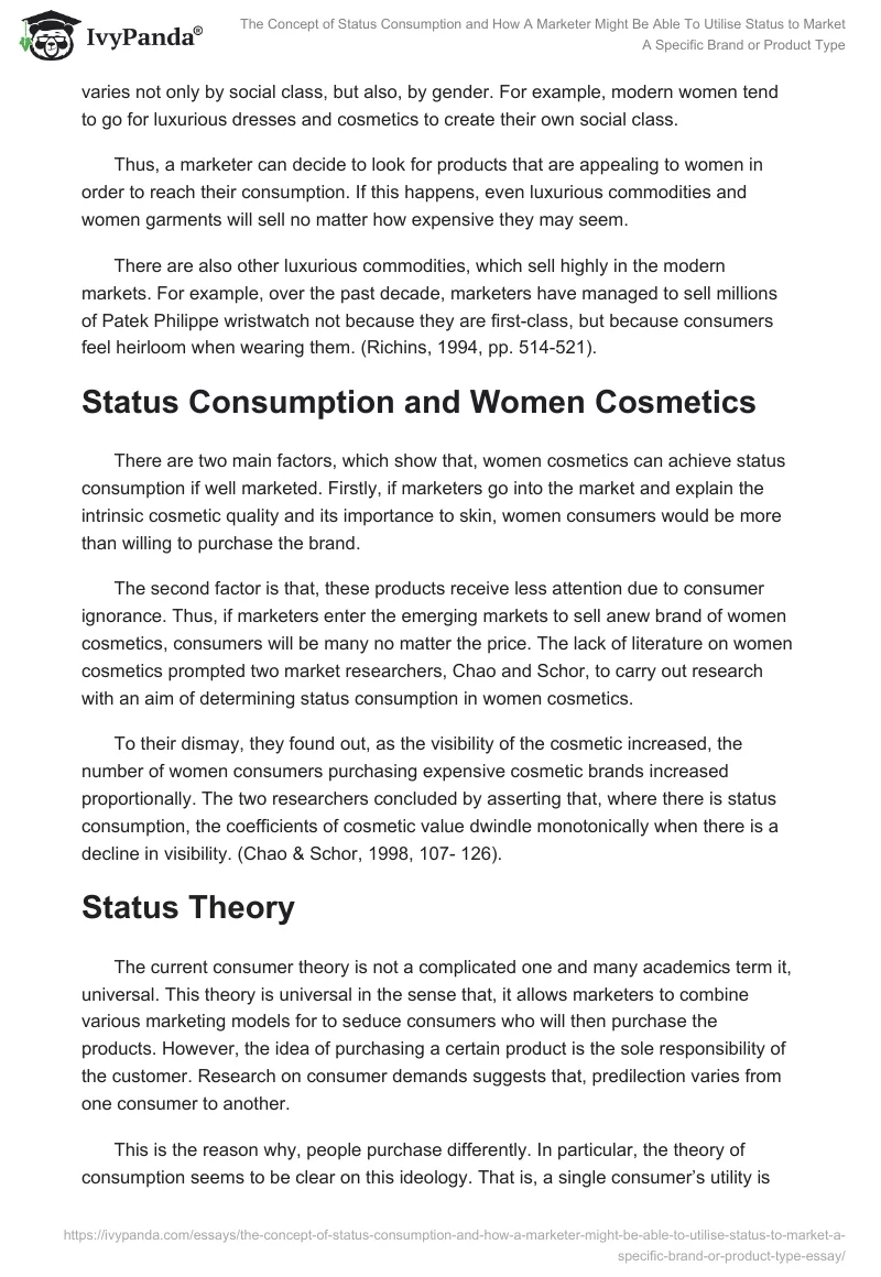 The Concept of Status Consumption and How a Marketer Might Be Able to Utilise Status to Market a Specific Brand or Product Type. Page 5
