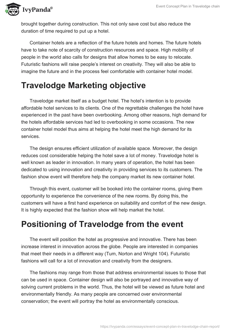 Event Concept Plan in Travelodge chain. Page 5