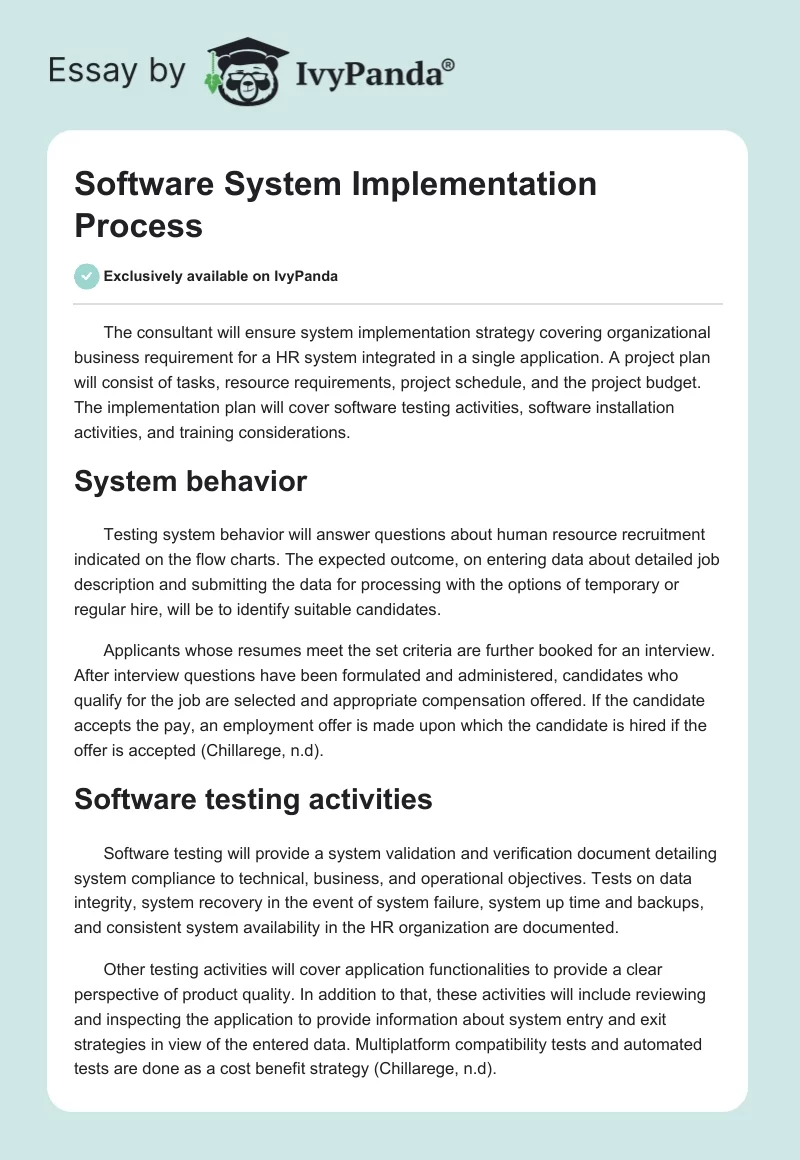 Software System Implementation Process. Page 1