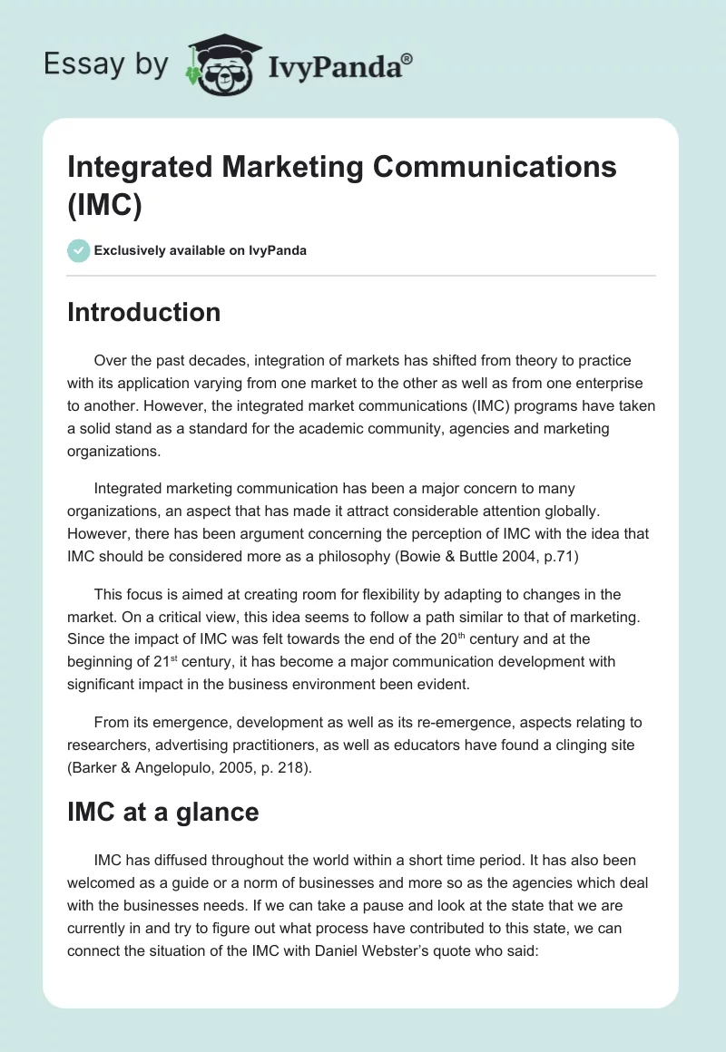 Integrated Marketing Communications (IMC). Page 1