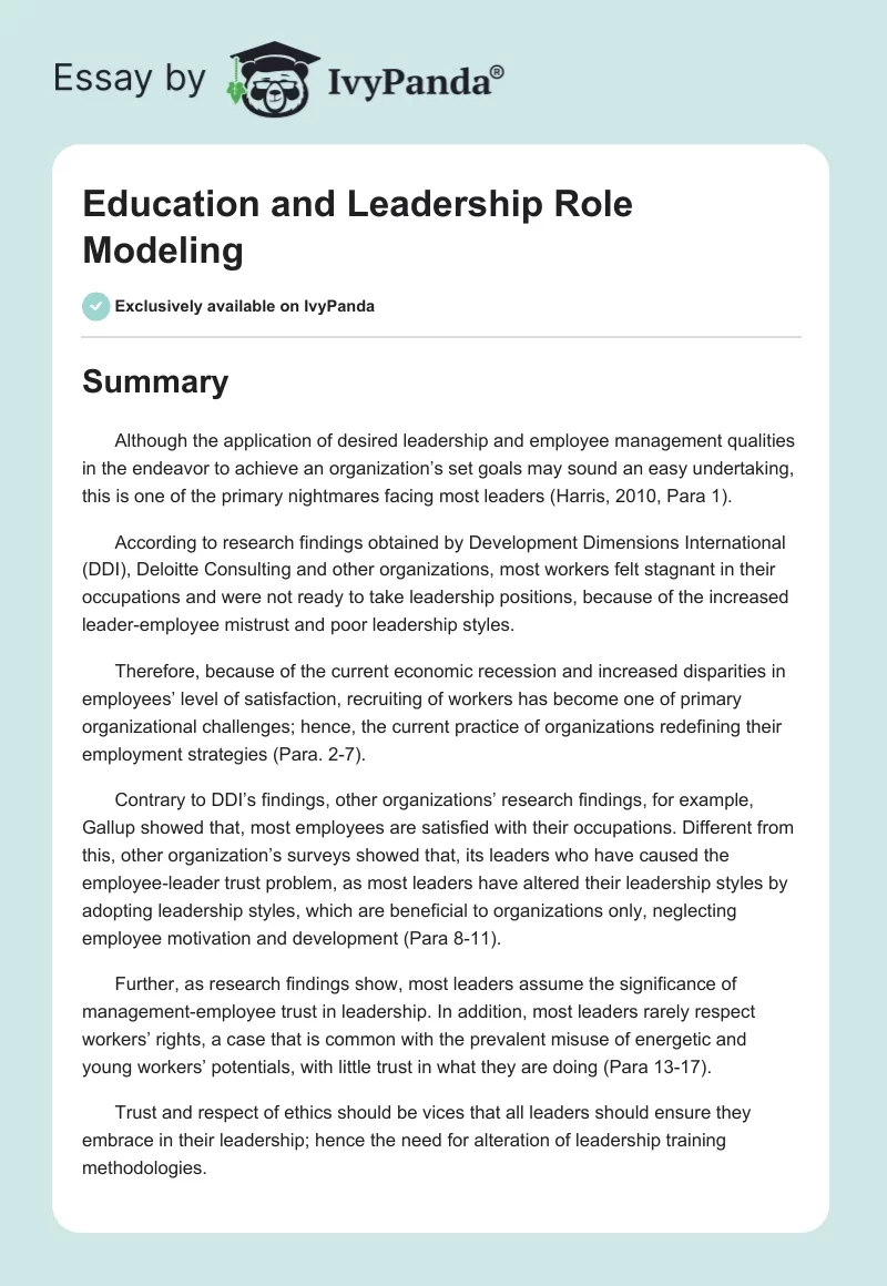 Education and Leadership Role Modeling. Page 1