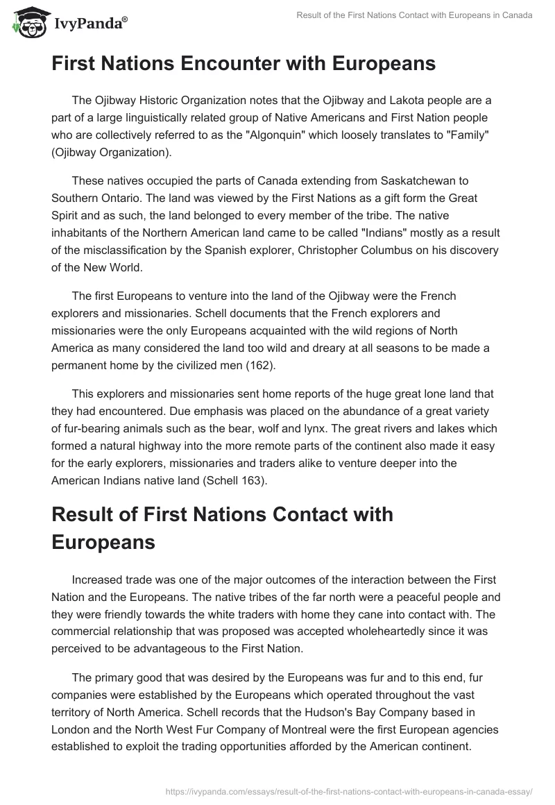 Result of the First Nations Contact with Europeans in Canada. Page 2