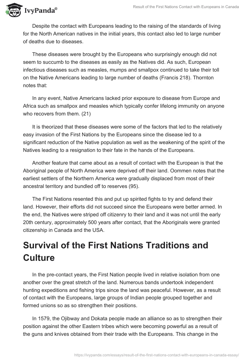 Result of the First Nations Contact with Europeans in Canada. Page 5