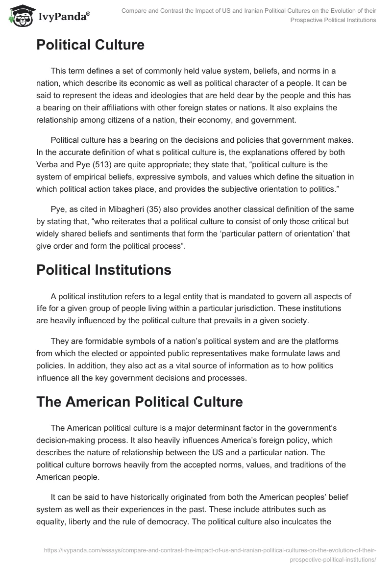 Compare and Contrast the Impact of US and Iranian Political Cultures on the Evolution of their Prospective Political Institutions. Page 2